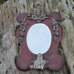 02M11 ANCIEN MIROIR AVEC MASCARON DINANDERIE CUIVRE FIN XIXe NAPOLEON III BRONZE