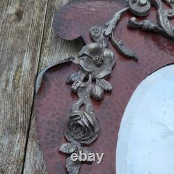 02M11 ANCIEN MIROIR AVEC MASCARON DINANDERIE CUIVRE FIN XIXe NAPOLEON III BRONZE