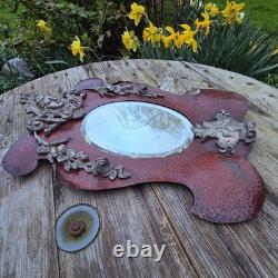 02M11 ANCIEN MIROIR AVEC MASCARON DINANDERIE CUIVRE FIN XIXe NAPOLEON III BRONZE