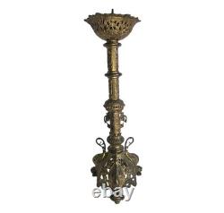 07m5 Ancien Magnifique Pique Cierge En Bronze Dore Hauteur 64 CM Pieds Dragons