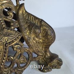 07m5 Ancien Magnifique Pique Cierge En Bronze Dore Hauteur 64 CM Pieds Dragons