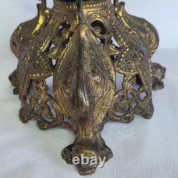 07m5 Ancien Magnifique Pique Cierge En Bronze Dore Hauteur 64 CM Pieds Dragons