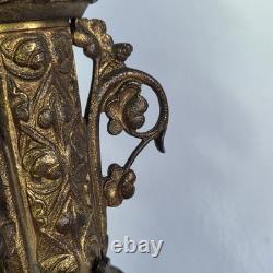 07m5 Ancien Magnifique Pique Cierge En Bronze Dore Hauteur 64 CM Pieds Dragons