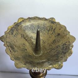 07m5 Ancien Magnifique Pique Cierge En Bronze Dore Hauteur 64 CM Pieds Dragons