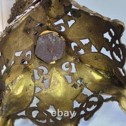 07m5 Ancien Magnifique Pique Cierge En Bronze Dore Hauteur 64 CM Pieds Dragons