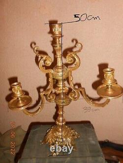 1 grand candélabre chandelier bougeoir bronze doré 4 feux 50 cm