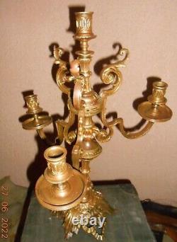 1 grand candélabre chandelier bougeoir bronze doré 4 feux 50 cm