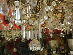 1900' Lustre Napoléon III 5 Bras 25 Lampes Bronze Doré et Cristal