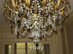 1900' Lustre Napoléon III 5 Bras 25 Lampes Bronze Doré et Cristal