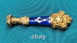 19th Century French Wax Seal Gilt Bronze & Cobalt Blue Enamel Fleur de Lys