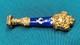 19th Century French Wax Seal Gilt Bronze & Cobalt Blue Enamel Fleur De Lys