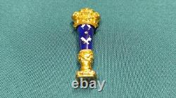 19th Century French Wax Seal Gilt Bronze & Cobalt Blue Enamel Fleur de Lys