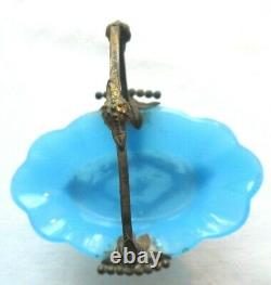 1A30, Baguier, vide-poche panier cristal d'opaline bleue et bronze, Napoléon III