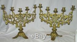 2 CANDELADRES D' EGLISE BRONZE doré 19ème siecle Antique Church chandeliers