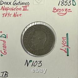 2 CENTIMES NAPOLEON III 1853D Pièce de monnaie en Bronze // TB