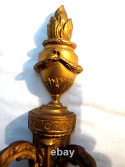 2 appliques Napoléon III bronze doré, double flambeau, Louis XVI, esprit Empire