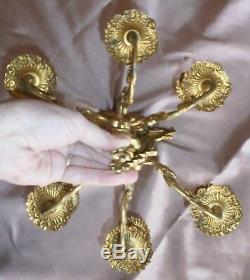 2 appliques / bougeoirs bronze doré Napoléon III feuillage & panier fleuri