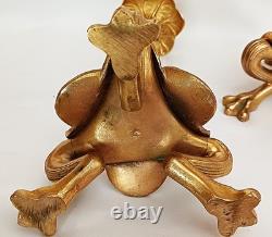 2 bougeoirs en bronze doré, dans le goût de Cain et Barbedienne, fin 19 ème