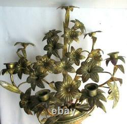 2 chandeliers d'église en bronze Napoléon III, 22 fleurs de lys dont 6 bougeoirs