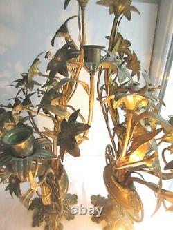 2 chandeliers d'église en bronze Napoléon III, 22 fleurs de lys dont 6 bougeoirs