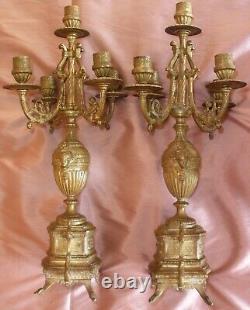 2 flambeaux / chandeliers en bronze doré Napoléon III Mascaron tête de femme