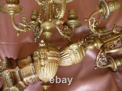 2 flambeaux / chandeliers en bronze doré Napoléon III Mascaron tête de femme