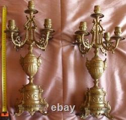 2 flambeaux / chandeliers en bronze doré Napoléon III Mascaron tête de femme