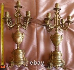 2 flambeaux / chandeliers en bronze doré Napoléon III Mascaron tête de femme