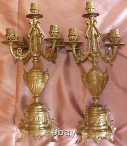 2 flambeaux / chandeliers en bronze doré Napoléon III Mascaron tête de femme