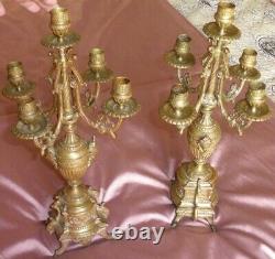 2 flambeaux / chandeliers en bronze doré Napoléon III Mascaron tête de femme