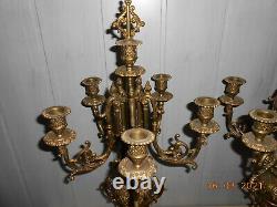 2 grands candélabres chandeliers bougeoir bronze doré 6 feux 67 cm