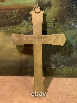 24 cm Ancien petit crucifix, christ en laiton & bronze, croix Napoléon III