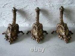 3 grande éléments ancienne têtes faune, diable en bronze pour lustre gothique