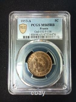 5 Centimes 1853 A Napoleon III PCGS MS 65