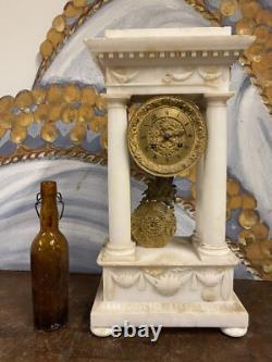 55cm Grande Pendule Empire Albâtre Marbre Bronze Doré XIXeme Napoléon III Ancien