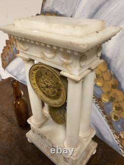 55cm Grande Pendule Empire Albâtre Marbre Bronze Doré XIXeme Napoléon III Ancien
