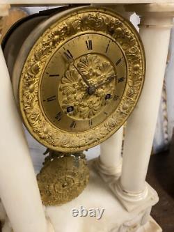 55cm Grande Pendule Empire Albâtre Marbre Bronze Doré XIXeme Napoléon III Ancien
