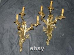 6 Appliques Bronze Dore Style Rocaille Louis XV Napoleon III Walle Sconces