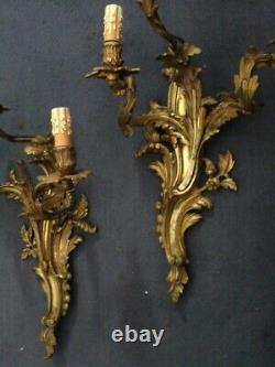 6 Appliques Bronze Dore Style Rocaille Louis XV Napoleon III Walle Sconces