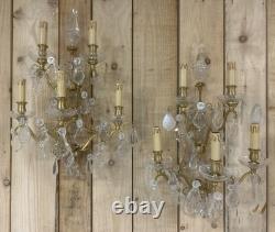 70cm Paire de Grande Applique Pampille Lustre Lampe Bronze Doré Napoléon III