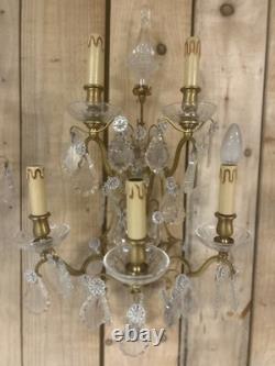 70cm Paire de Grande Applique Pampille Lustre Lampe Bronze Doré Napoléon III