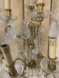 70cm Paire de Grande Applique Pampille Lustre Lampe Bronze Doré Napoléon III