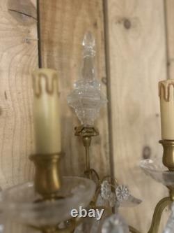 70cm Paire de Grande Applique Pampille Lustre Lampe Bronze Doré Napoléon III