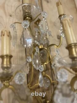 70cm Paire de Grande Applique Pampille Lustre Lampe Bronze Doré Napoléon III