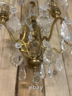 70cm Paire de Grande Applique Pampille Lustre Lampe Bronze Doré Napoléon III