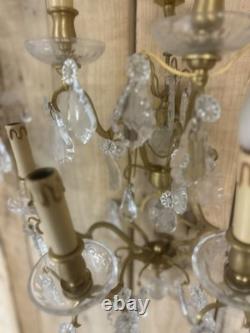 70cm Paire de Grande Applique Pampille Lustre Lampe Bronze Doré Napoléon III