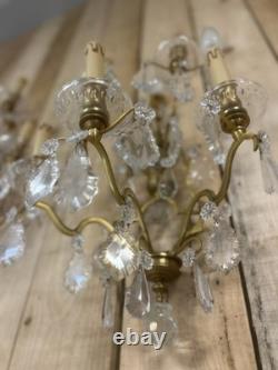 70cm Paire de Grande Applique Pampille Lustre Lampe Bronze Doré Napoléon III