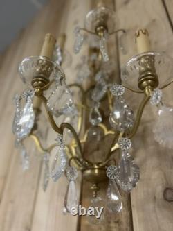 70cm Paire de Grande Applique Pampille Lustre Lampe Bronze Doré Napoléon III