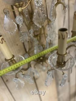 70cm Paire de Grande Applique Pampille Lustre Lampe Bronze Doré Napoléon III