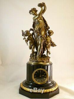 75CM Pendule BRONZE Mathurin Moreau Napoléon III marbre clock uhr reloj orologio